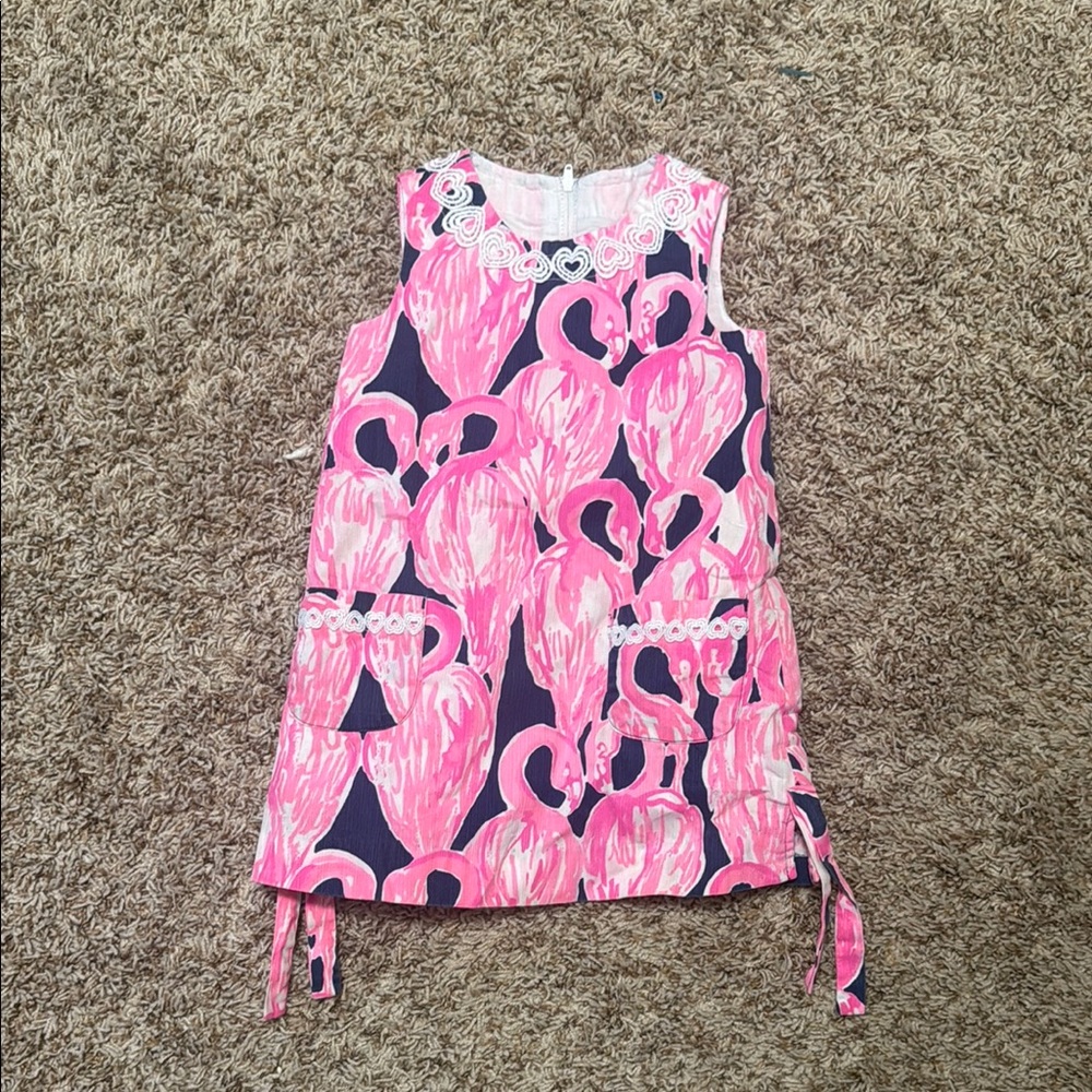Lilly Pulitzer Pink and Navy Dress with White Lace